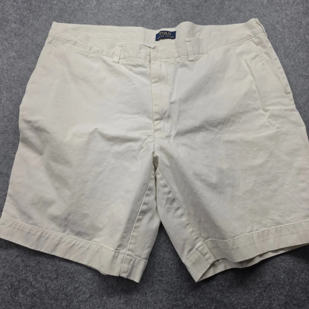 Polo Ralph Lauren Mens Chino Shorts 42 Off White Cream Cotton Twill Flat Front